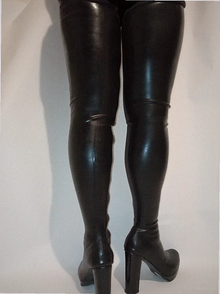 Crotch Latexstiefel Schwarz, Gr. 37 - 47 RV, neu, 12 cm Absatz block 40-47