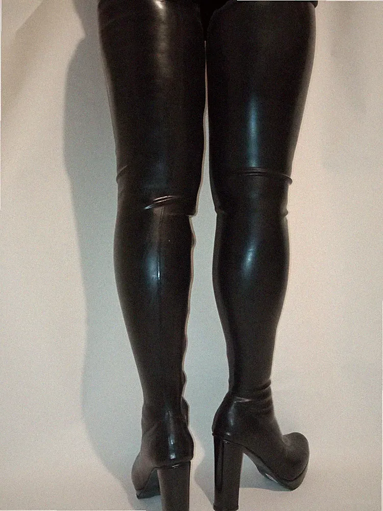 Crotch Latexstiefel Schwarz, Gr. 40 - 47 RV, neu, 12 cm Absatz