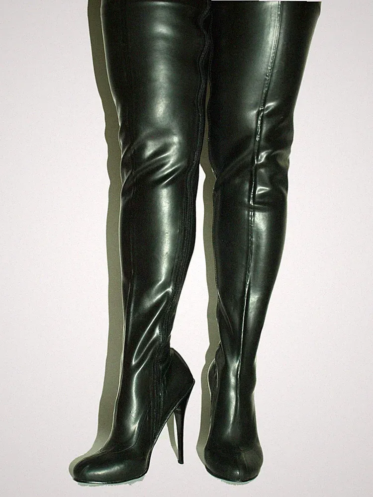 Crotch Latexstiefel Schwarz, Gr. 42 - 47 RV, neu, 13 cm Absatz, Länge 96 cm PL