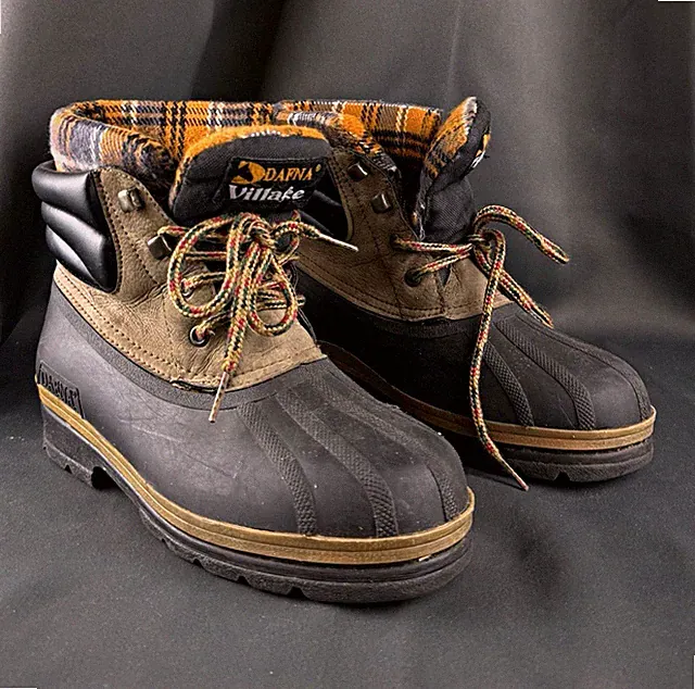 DAFNA Village Herren Schneestiefel Schwarz/Braun EU 39 gefüttert Schnürung Karo