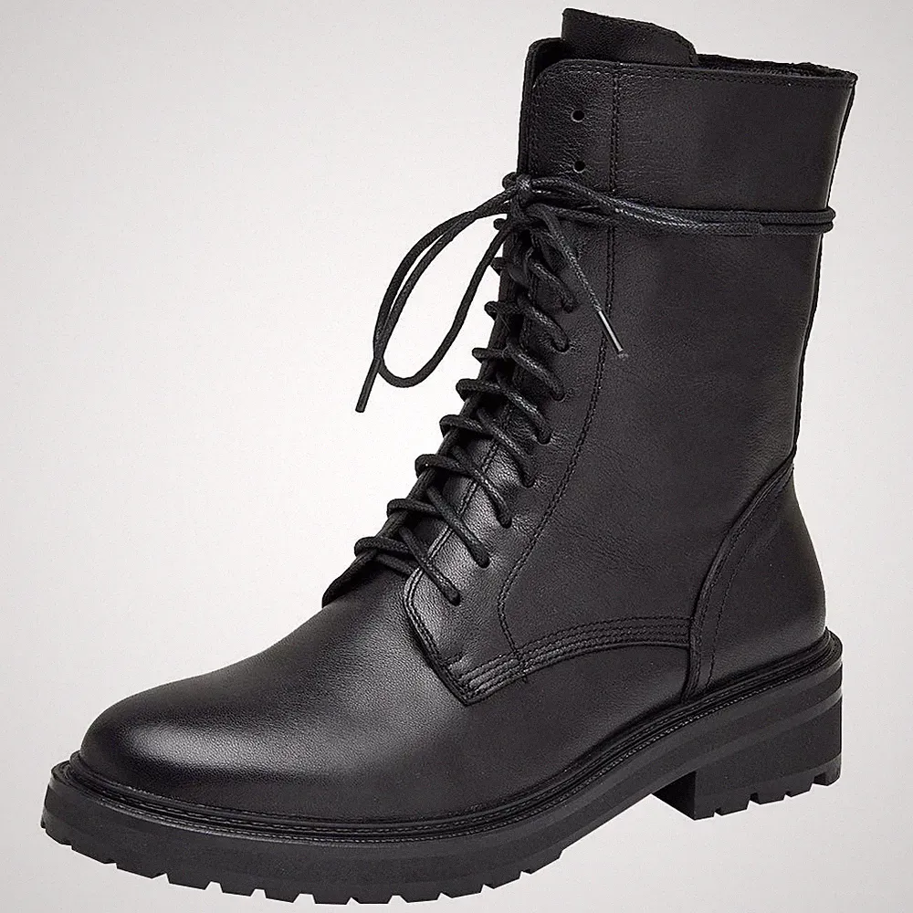 Damen Biker Boots MidCalf Leder Stiefeletten mit Reißverschluss Schnürer Comb...