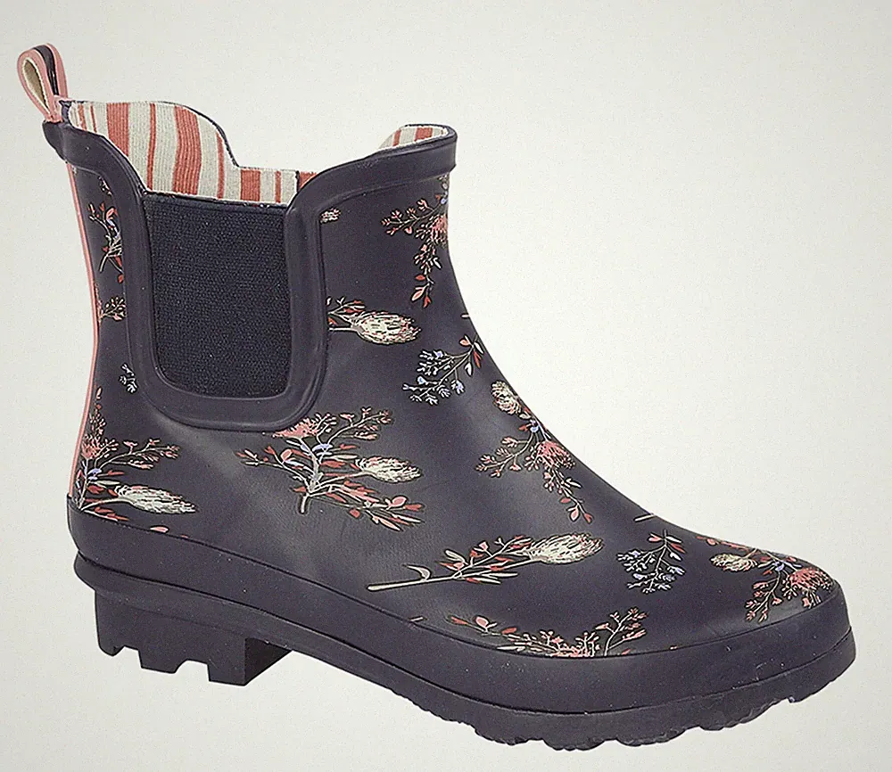 Damen Blumendruck Knöchel Gummistiefel kurze Slipper Gummistiefel Größen 3 bis 9