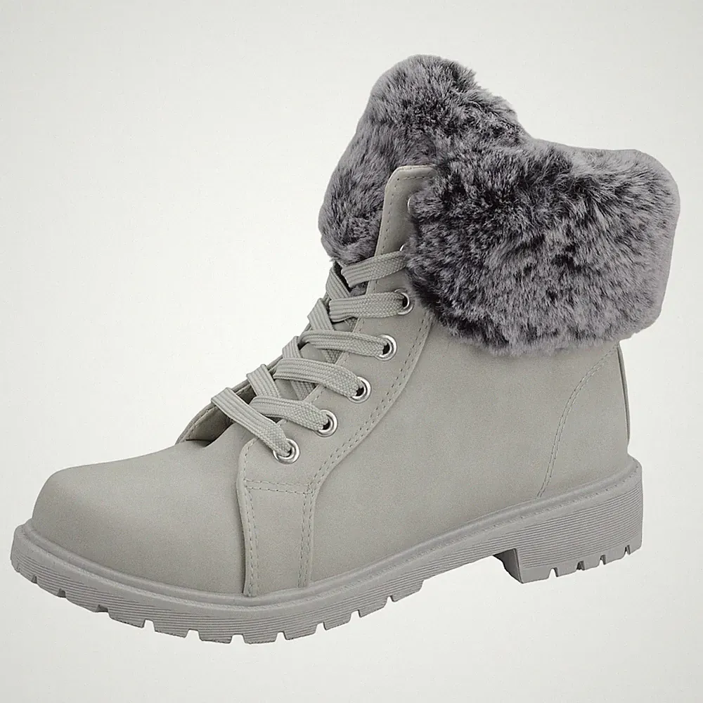 Damen Boots Stiefeletten Stiefel NEU Schnür-Booty Winterstiefel Gefüttert SALE