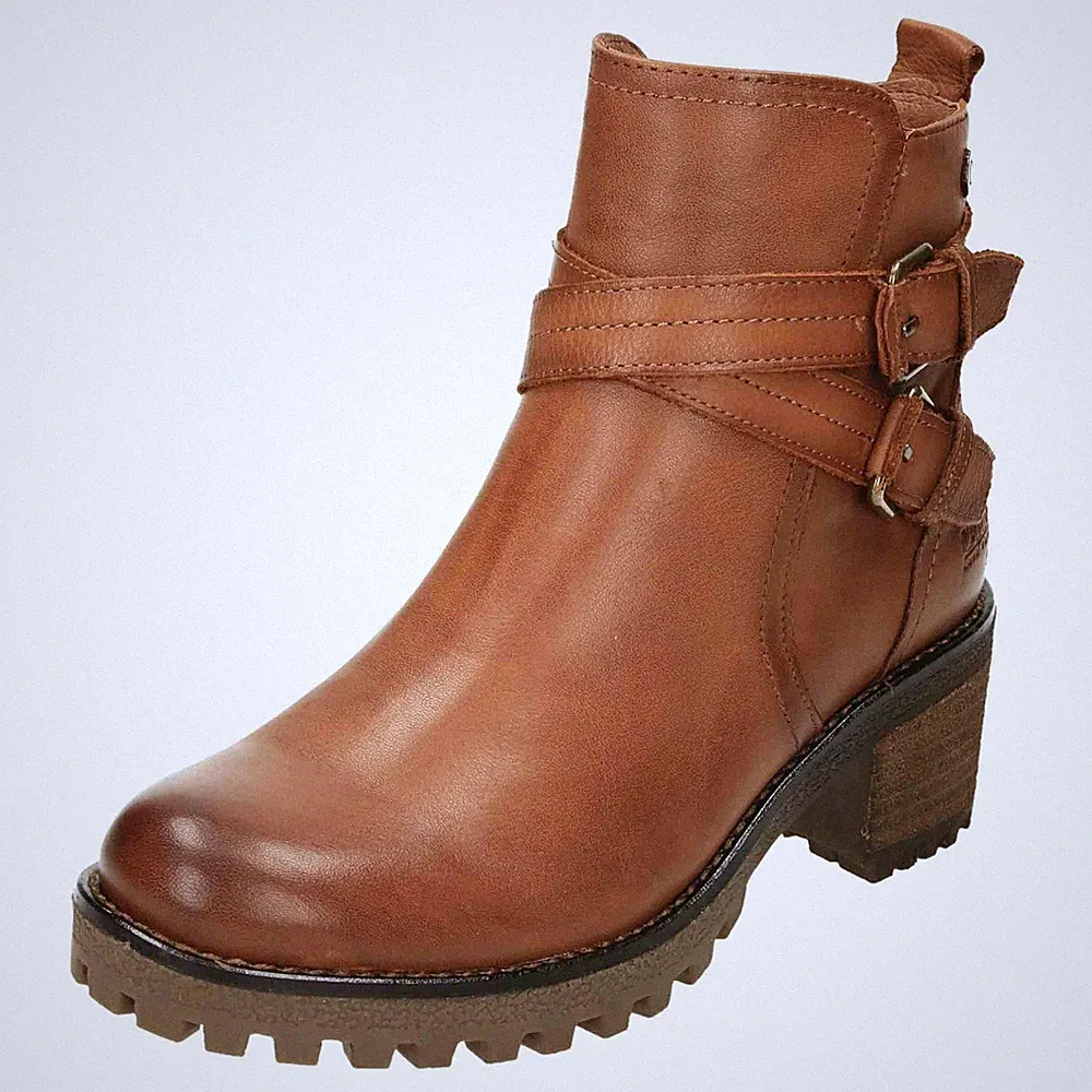 Damen Braun Leder Stiefeletten Absatz Chelsea Biker Riemen Grob Schuhe 67400