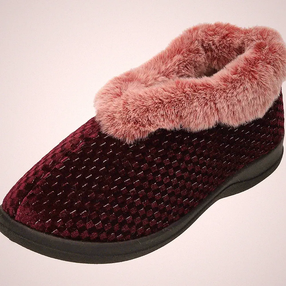 Damen Burgunderrot Hausschuhe Warm Gefüttert Gepolstert Booties Plüsch Haus Schuhe Kuschelig