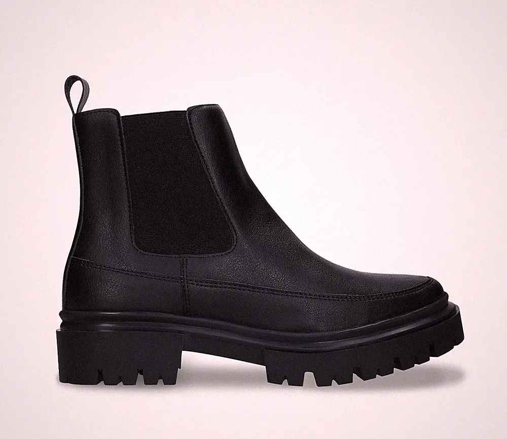 Damen Chelsea Boot Schwarz Stiefelette Knöchel aus Vegane Leder mit Gummi-Sohle
