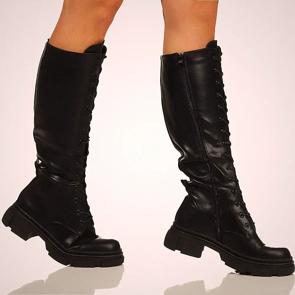 Damen Chelsea Schuhe Wadenstiefel Stiefel Schnür Biker Boots Gothik 36 38 39