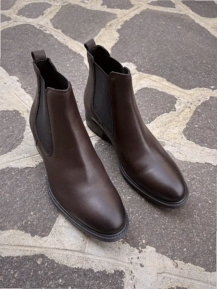 Damen Chelsea Stiefel Leder Braun Slipper Gummisohle Rutschfest