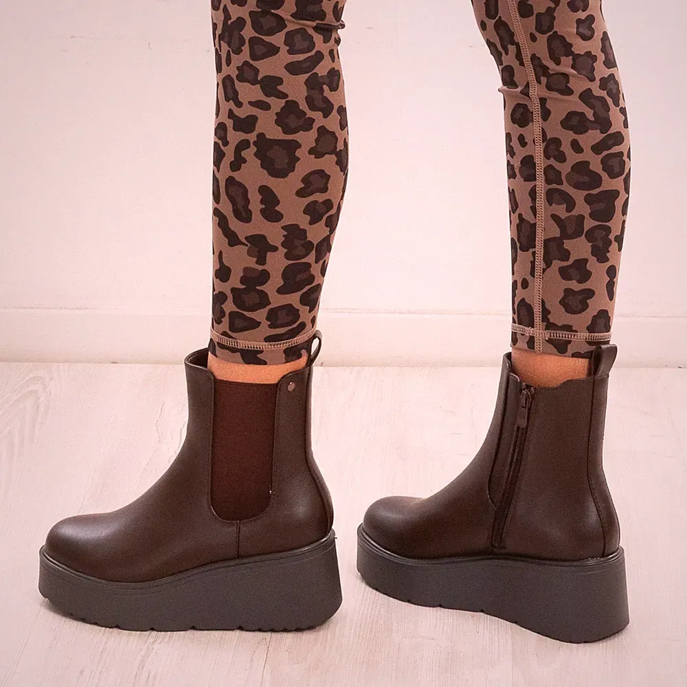 Damen Chelsea Stiefel Stiefeletten Stretch Slipper Keilabsatz TOOCOOL XG110