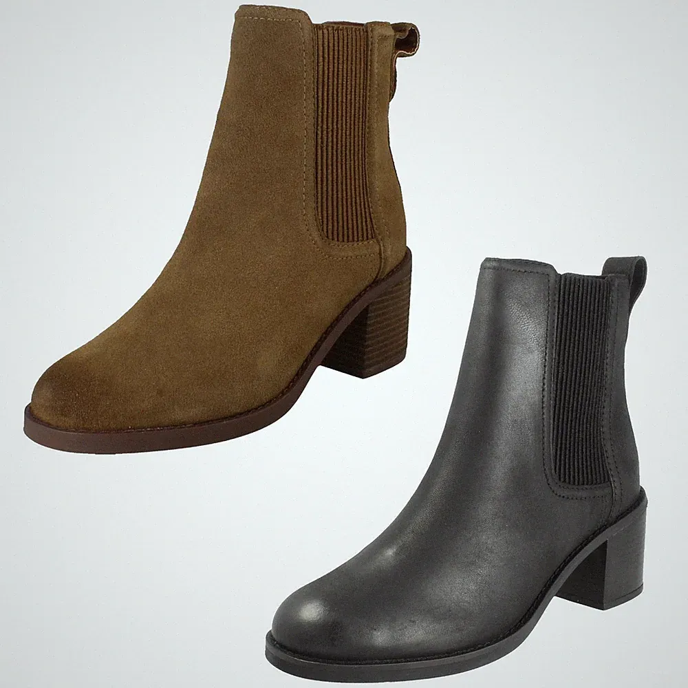 Damen Clarks "Chamberly Top" Smart Zum Überziehen Leder Absatz Stiefeletten - D Passform