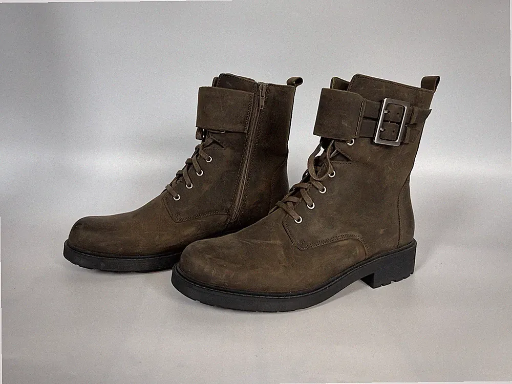 Damen Clarks Orinoco 2 dunkeloliv Leder Schnürstiefeletten Reißverschluss Größe UK 7 D