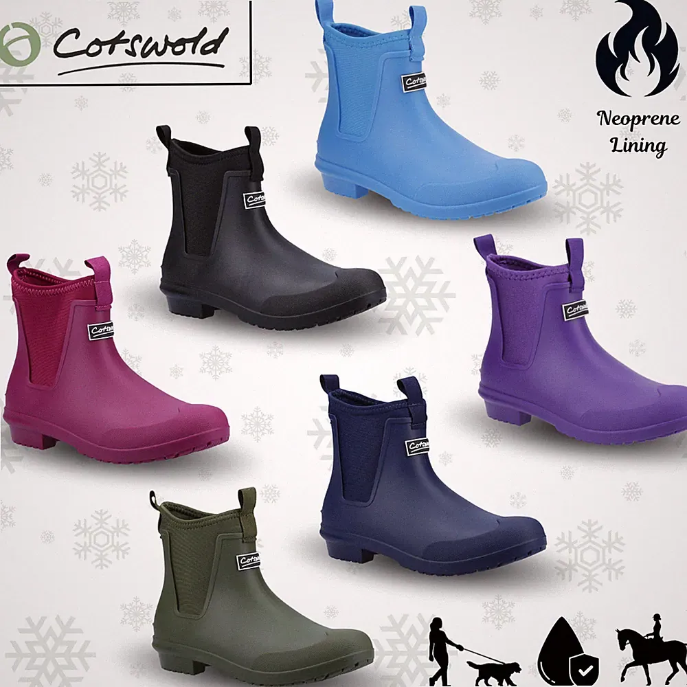 Damen Cotswold kurze Stiefeletten Gummistiefel Neopren zum Überziehen Doppelzwickel Reiten