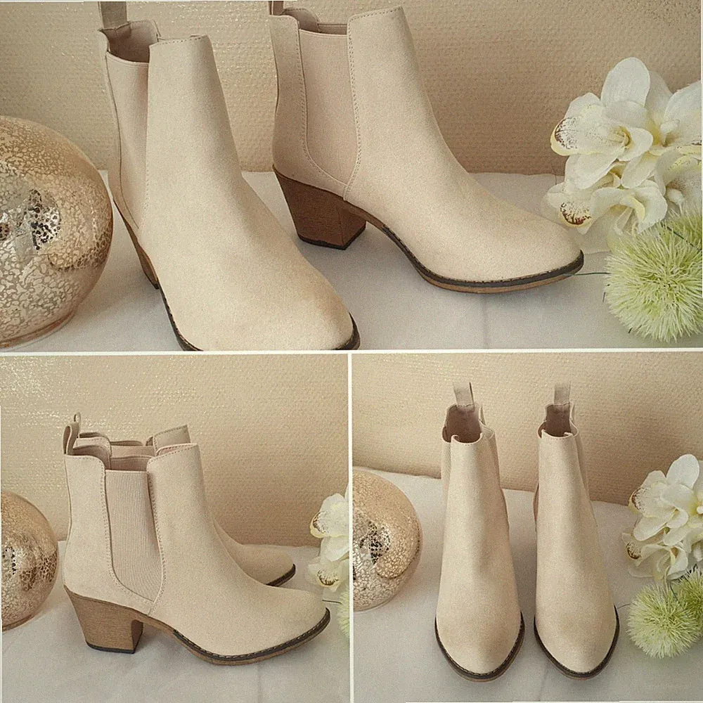 Damen Cowboy Schuhe Stiefel Stiefeletten Boots Wildleder Optik beige Gr. 38 NEU