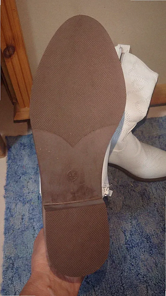 DAMEN Cowboy Stiefel Weiß wadenlang perforiert Slip-On Kunstleder EU 36