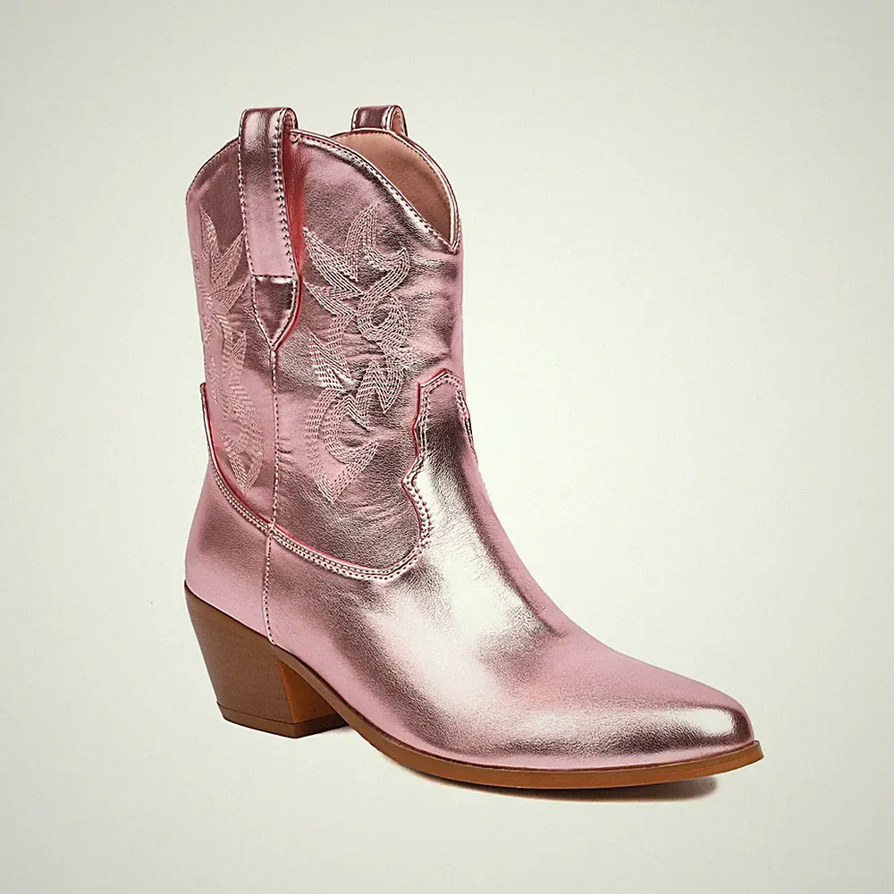 Damen Cowboystiefel Knöchel Stiefel Stiefeletten Pumps Schuhe Blockabsatz H120