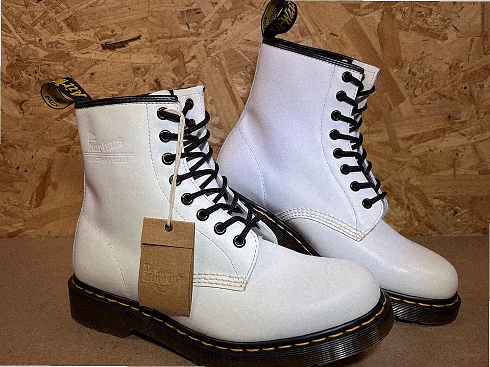 Damen Dr. Martens 1460 Weiß Leder Stiefel | UK 7 | Ordentlicher Zustand