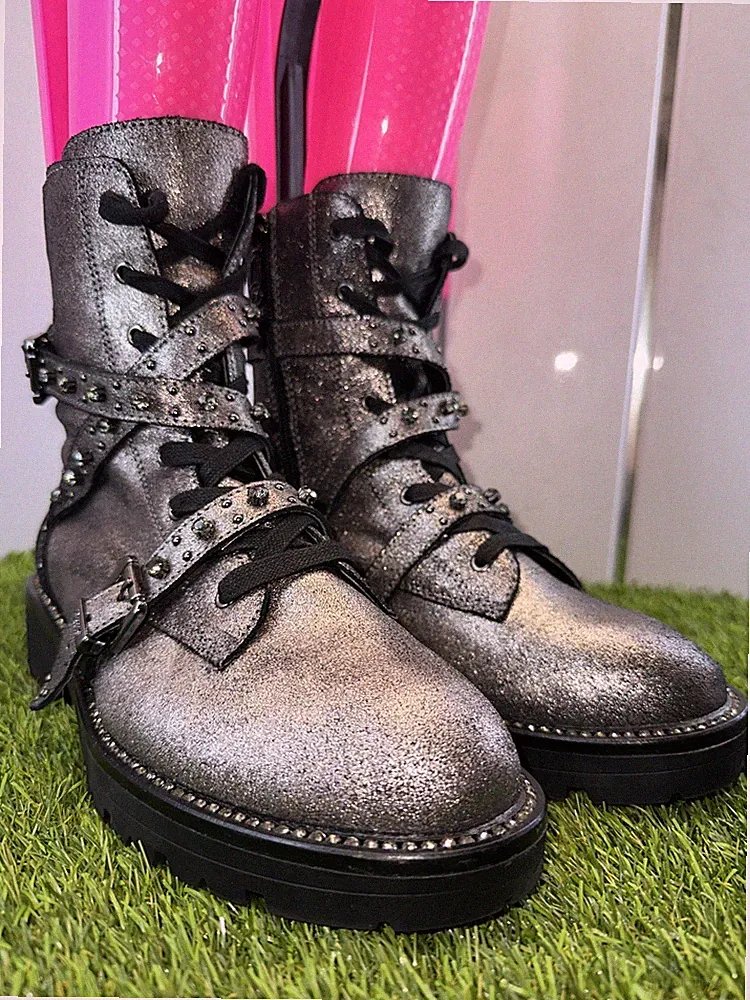 Damen Dune London verzierte Leder Stiefeletten Größe 5, Diamant Nieten, schön