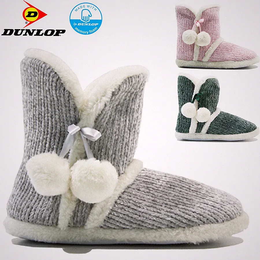 DAMEN DUNLOP MEMORY FOAM HAUSSCHUHE WINTER FELL SLIPPER WARM WINTER BOOTIES GRÖSSE
