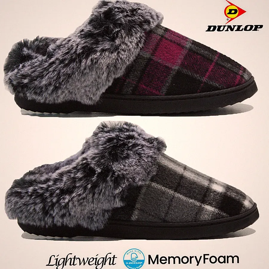 DAMEN DUNLOP MEMORY FOAM PLIPPER WINTER WARM KOMFORT SLIPPER PAULTIERE SCHUHE GRÖSSE