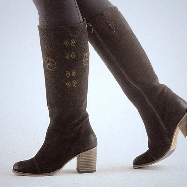 Damen Echtleder Kniehohe Stiefel Weiches Leder Blockabsatz Bequem