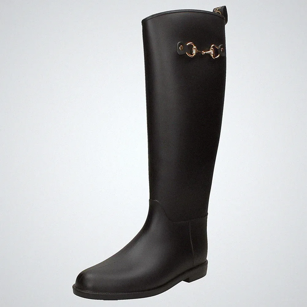 Damen ELLE SPORT Mode Gummistiefel Reitstiefel mit Metall Detail X1r282