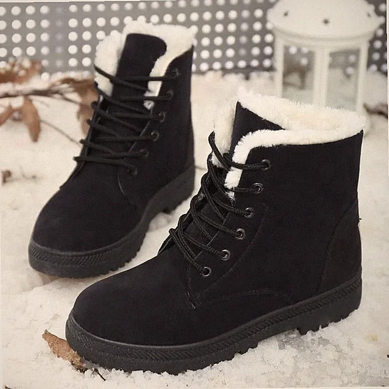 Damen flache Plüsch Schneestiefel, hochwertiger Plateauschuh