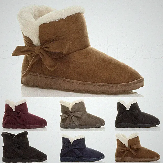 DAMEN FLACHE SCHLEIFE ZUM ÜBERZIEHEN KUSCHELIG FELL GEFÜTTERT STIEFELETTEN BOOTIES HAUSSCHUHE GRÖSSE