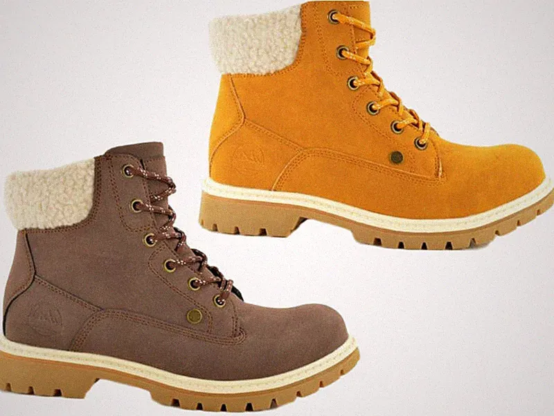 Damen Flache Stiefeletten Schnür Fleece Kragen Rutschfeste Sohle Wanderstil Winterstiefel