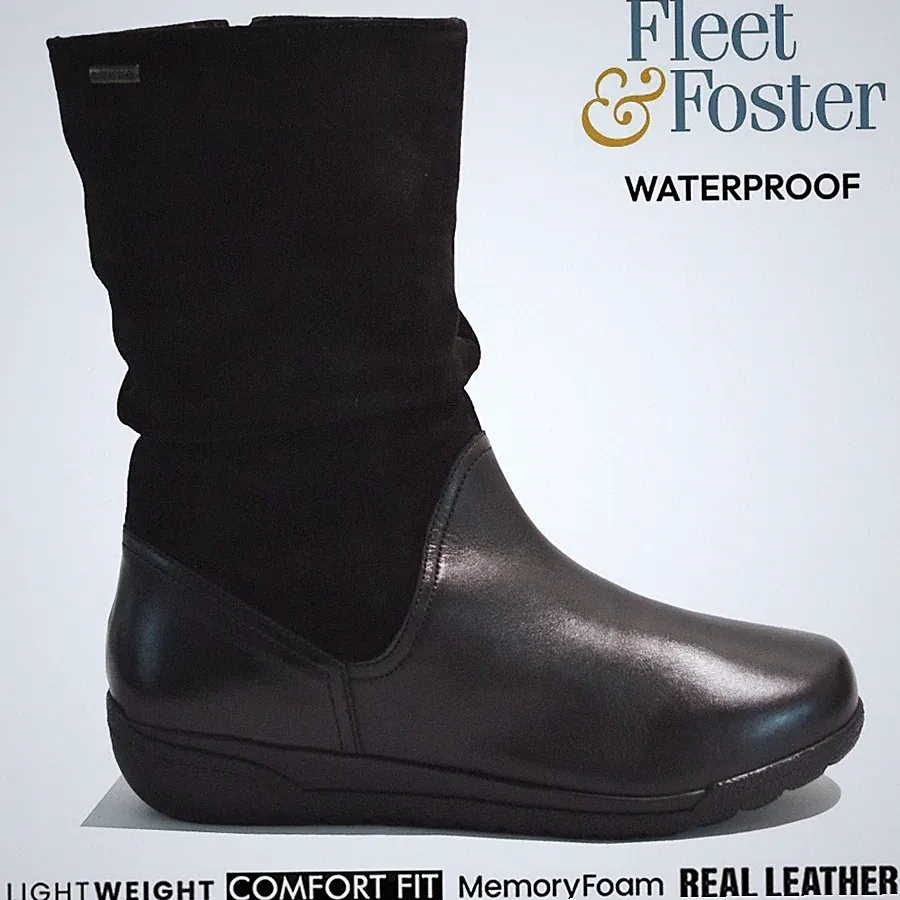 DAMEN FLEET & FOSTER WASSERDICHT LEDER COMBAT CHELSEA BIKER WINTERSTIEFEL SCHUHE
