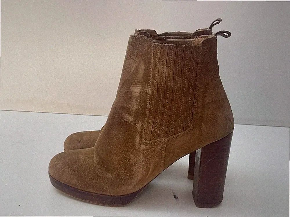Damen Frauen Braun Kunstleder Zum Überziehen Blockabsatz Stiefeletten UK 7 EUR 40 B173