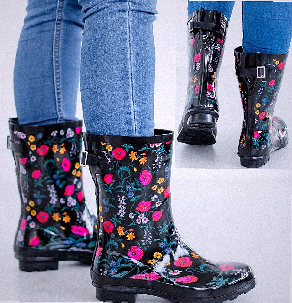 DAMEN FRAUEN GUMMISTIEFEL BLUMEN GARTEN FESTIVAL REGEN WASSERDICHT GUMMISTIEFEL