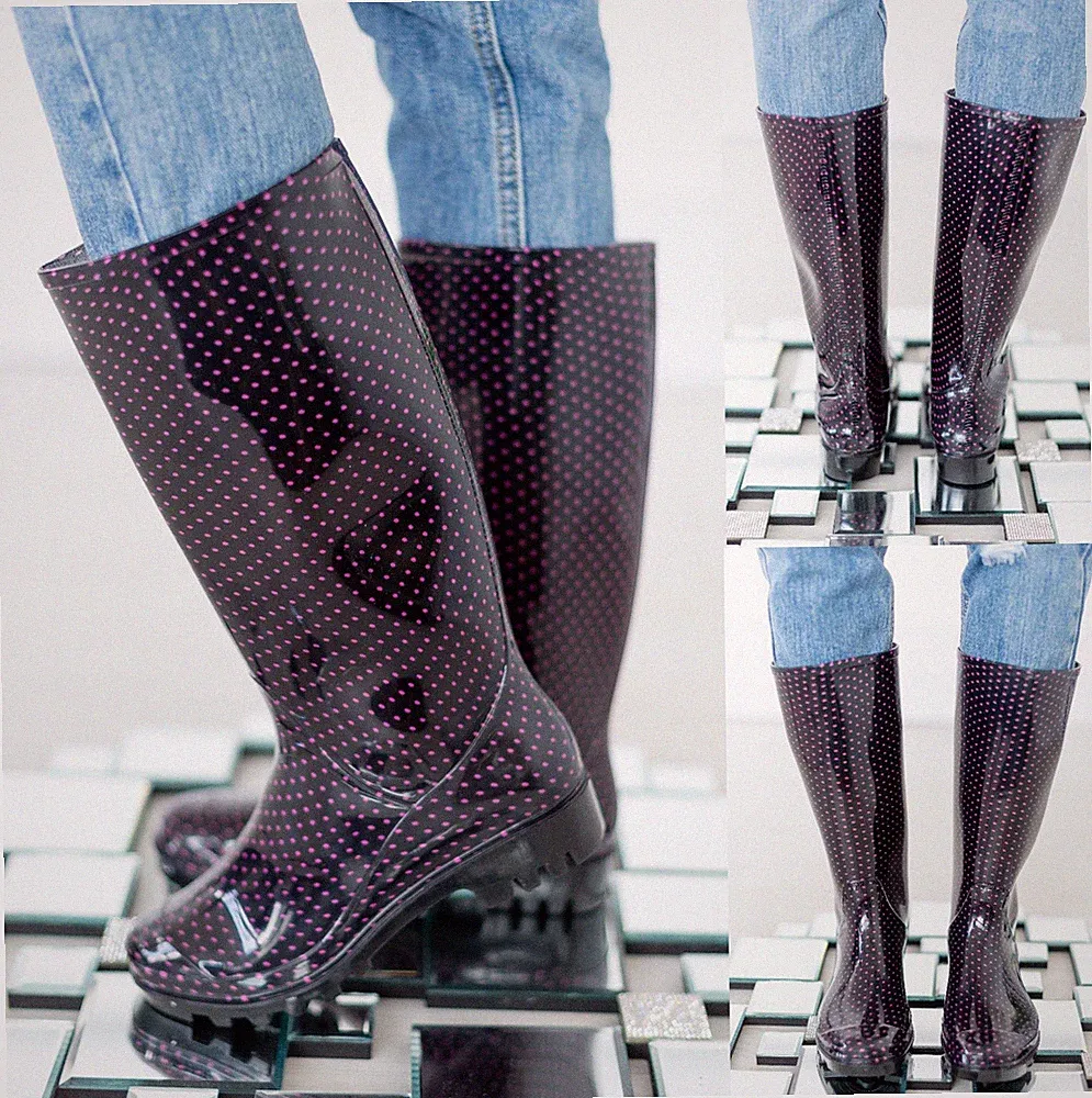 DAMEN FRAUEN GUMMISTIEFEL PINK GEPUNKTET GARTEN FESTIVAL REGEN WASSERDICHT GUMMISTIEFEL