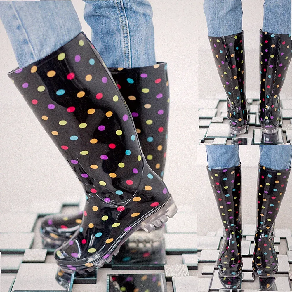 DAMEN FRAUEN GUMMISTIEFEL SPOTS GARTEN FESTIVAL REGEN WASSERDICHT GUMMISTIEFEL