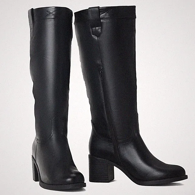 Damen Frauen Kniehoch Blockabsatz Reißverschluss Reiten Biker Stiefel Schuhe Größe