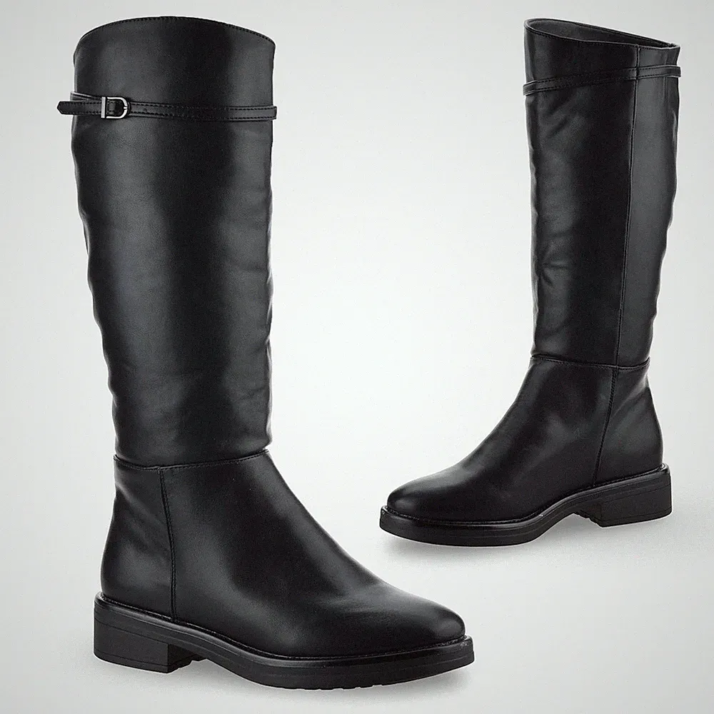 Damen Frauen Kniehohe Kunstleder Blockabsatz Biker Reitstiefel Schuhe Größe