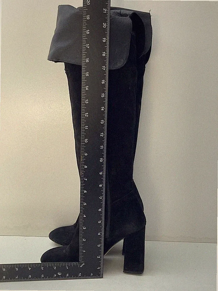 Damen Frauen Kunstleder Kurz Reißverschluss Absatz Overknee Stiefel UK 5 EUR 38 B165