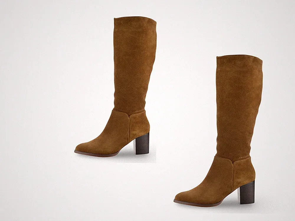 Damen Frauen Leder Kniehoch Blockabsatz Reißverschluss Biker Reitstiefel Hellbraun Größe