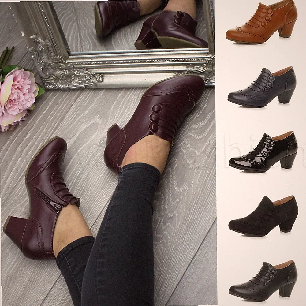 Damen Frauen mittelhoher kubanischer Absatz Knopf Smart Arbeit Stiefeletten Booties Halbschuhe Größe