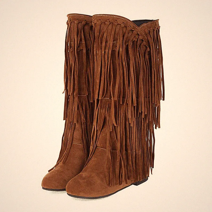 Damen Frauen Quasten hohe Stiefel adrette Übergröße niedriger Absatz Mode Reiten UK