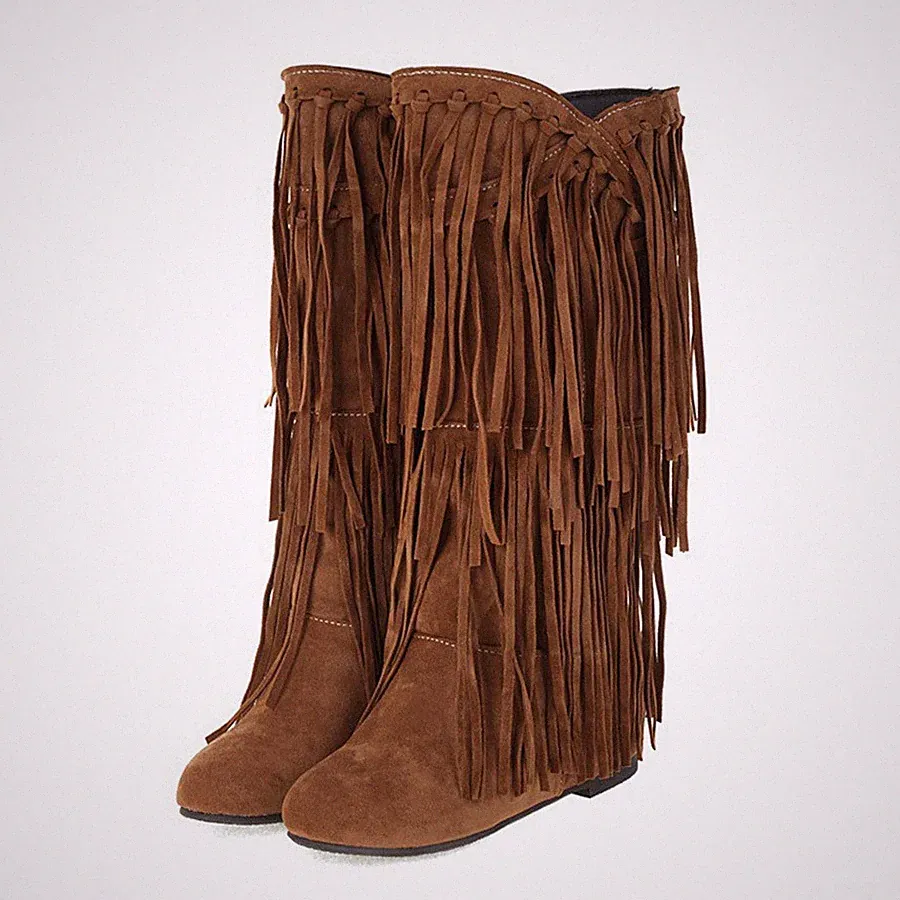 Damen Frauen Quasten hohe Stiefel adrette Übergröße niedriger Absatz Mode Reiten UK