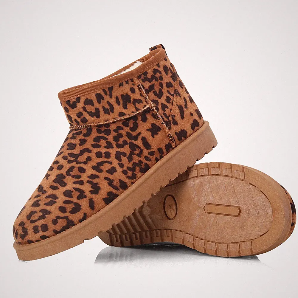 Damen Frauen Schnee Knöchel Winter Warm Stiefel Fellfutter Schlupf LEOPARD Stiefel Schuhe