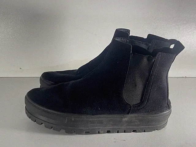 Damen Frauen Schwarz Kunstleder Elastisch Stiefeletten Schuhe UK 6 EUR 39 -E6