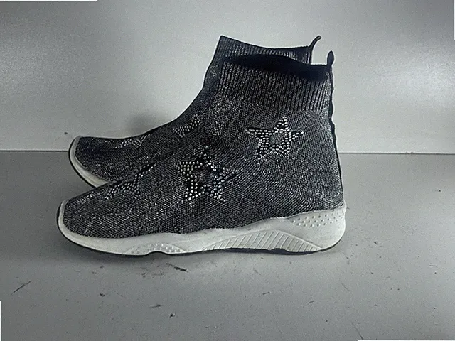 Damen Frauen Sneaker 6 (39) Grau Slipper Stern Socke Glitzer Glitzer Schuhe -A76