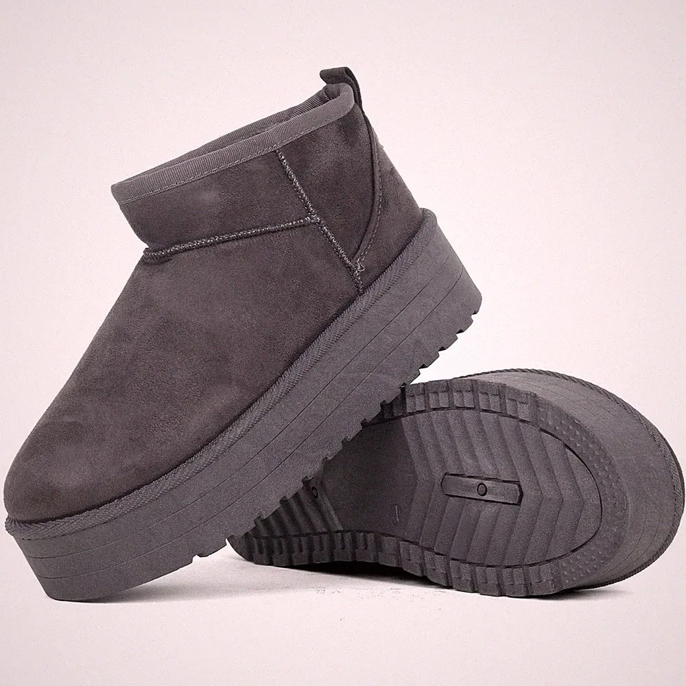 Damen Frauen Stiefeletten Winter Schnee Stiefel Warm Fellfutter GRAU Plateau Stiefel Schuhe