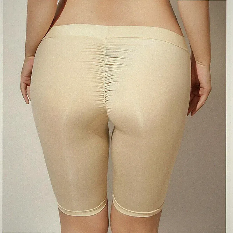 Damen Glänzend Durchsichtig Shorts Sexy Stiefel Dehnbar Fitness Leggings