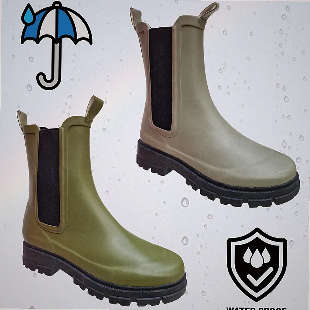 Damen Gummi Knöchel Gummistiefel Kurzstiefel Wasserdicht Zum Überziehen Doppelzwickel Gummistiefel