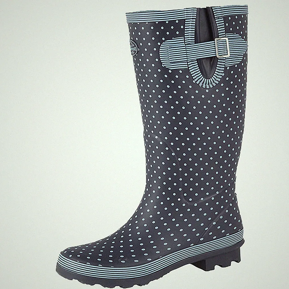 Damen-Gummistiefel blau gepunktet weite wadenhohe Passform Schnee wasserdicht Gummistiefel 3-9