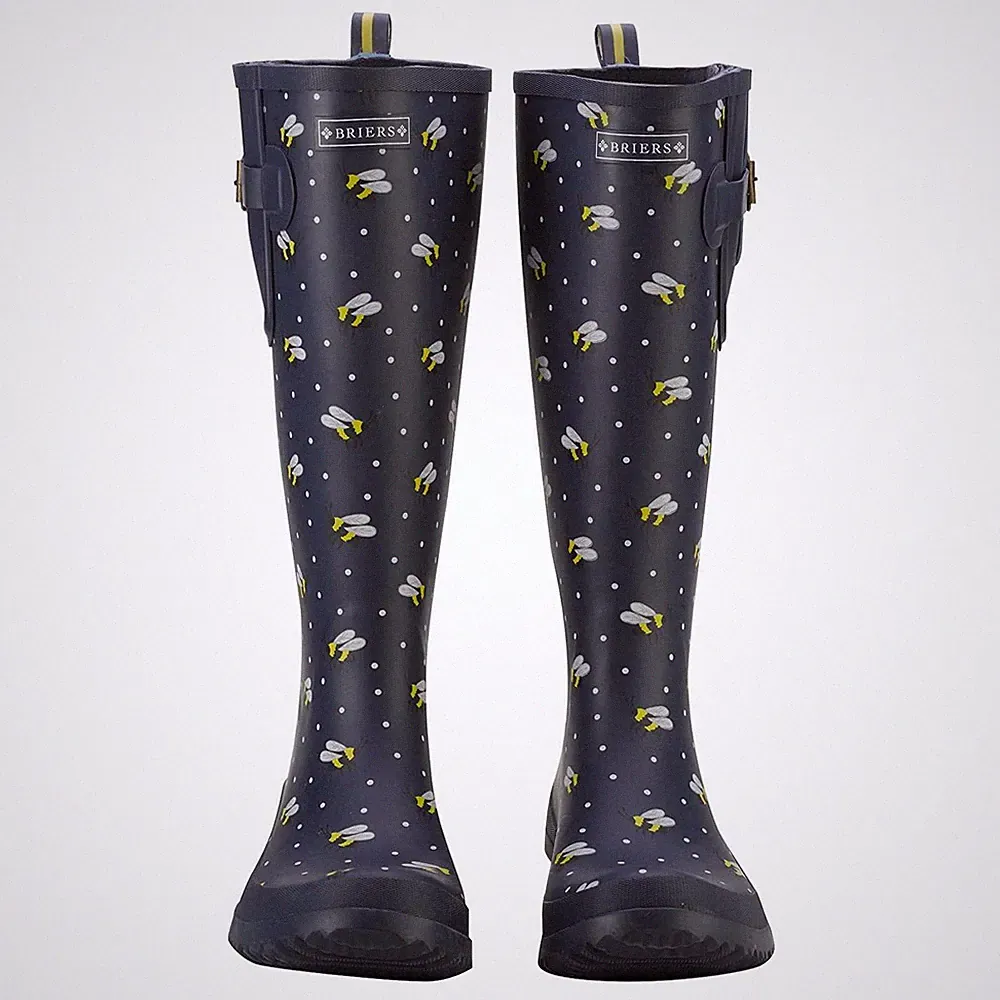 Damen Gummistiefel Briers Lang Gummistiefel Wasserdicht Gartenschuhe Navy Bienen