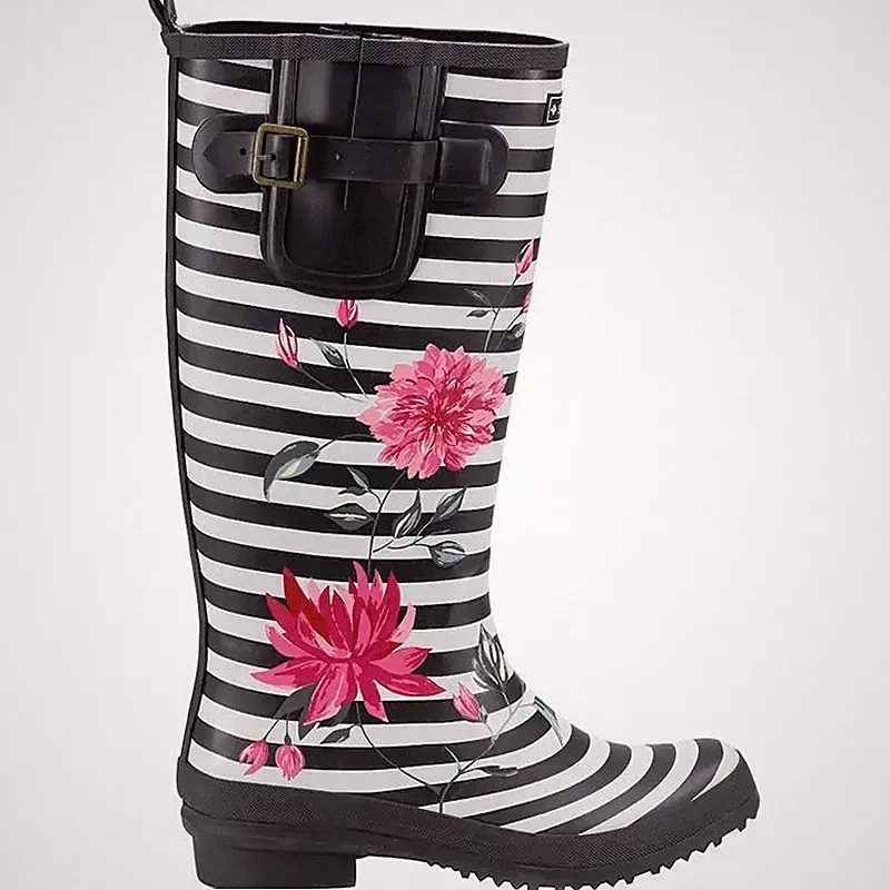 Damen Gummistiefel Briers lang wasserdicht Garten Gummistiefel Blumen Streifen