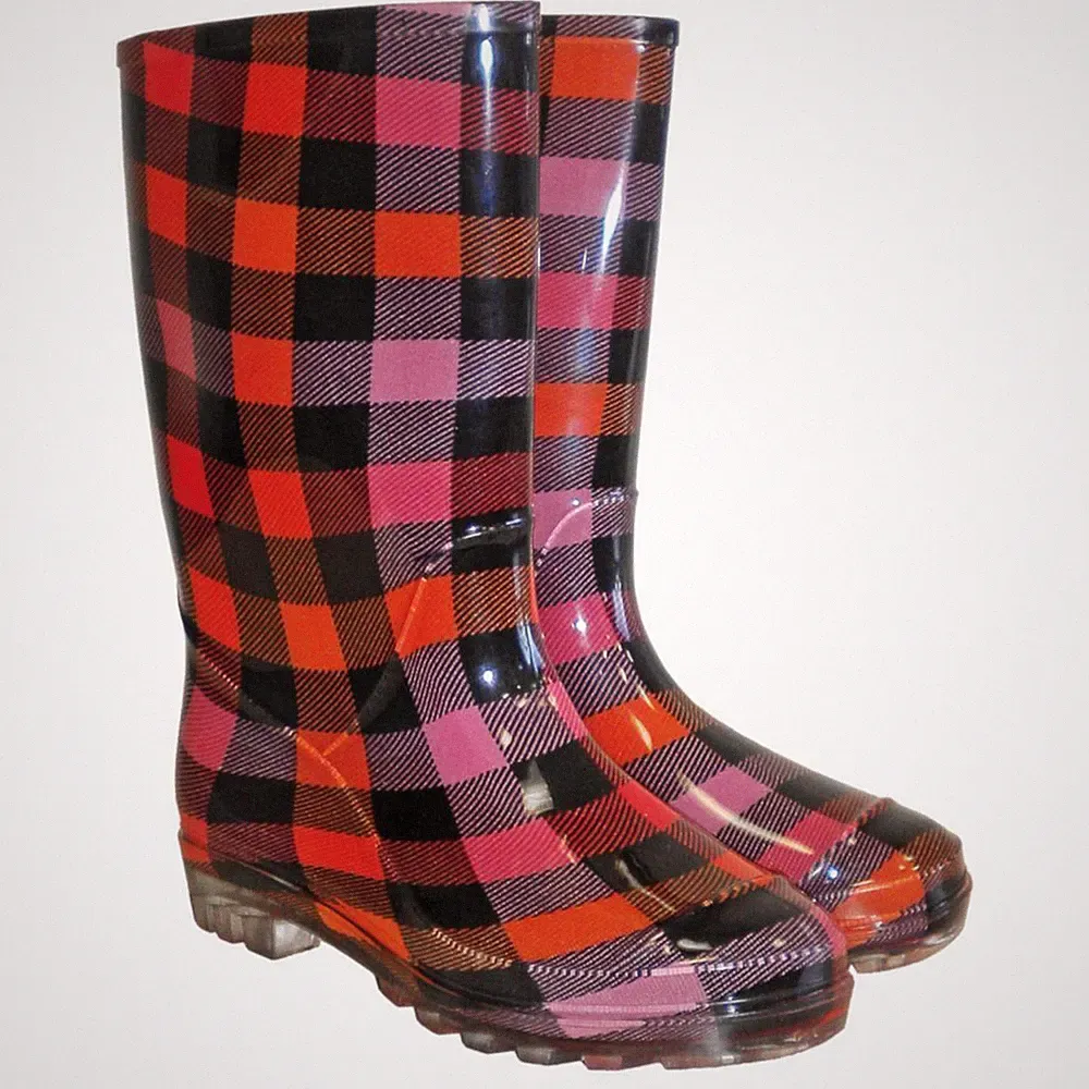 Damen Gummistiefel Frauen Regenstiefel Stiefel schwarz rot rosa Karomuster 36-42